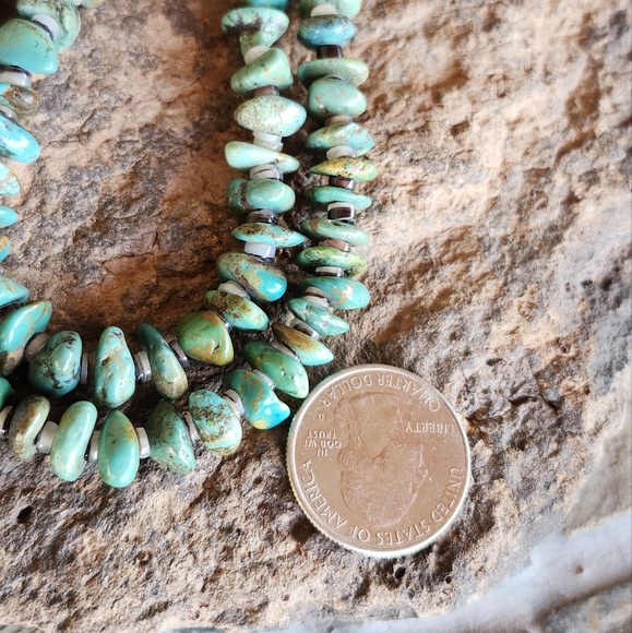 Sterling Silver Genuine Turquoise 2 strand Necklace Set - Picture 17 of 17